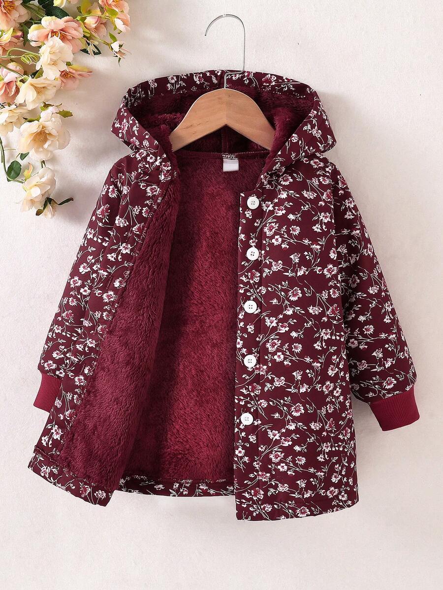 SHEIN 少女花卉印花连帽长袖夹克外套 - 彩色 - 查看 1