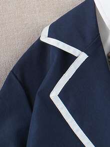 SHEIN 1 套时尚少女春秋学院风撞色领长袖 T 恤夹克 + 褶皱经典格子裙套装，适合旅行、上学、户外、刺绣设计、休闲日常穿着 - 彩色 - 查看 8