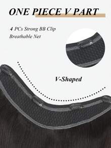 Una pieza de extensiones de cabello natural con clip en forma de V, cabello humano 100% de color negro natural, cabello liso, liviano, transpirable e invisible, adecuado para todo tipo de cabello y uso diario - Natural Black - Ver 2