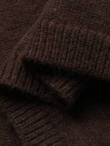 Dazy Plus كارديجان فضفاض بياقة على شكل حرف V للنساء ذوات الأحجام الكبيرة، بلون أحادي، مفتوح من الأمام، مع جيوب، مناسب للخريف والشتاء - بني - مشاهدة 3