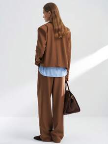 Airaco 现代都市简约单扣通勤西装外套和裤子套装 - 棕色 - 查看 2