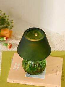 Cirelle 1 peça de suporte de vela de vidro europeu de luxo, cor verde, formato de lâmpada, decoração de casa rosa estilo Ins, peça central de mesa de jantar, acessório para fotografia de casamento, decoração romântica de artesanato em vidro - Multicolorido - Ver 4