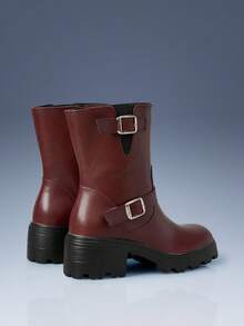 CUCCOO GRLICON 女士踝靴，Y2K风格，朋克风，机车风，酷女孩风，适合万圣节、圣诞节、派对等场合 - 酒紅色 - 查看 8