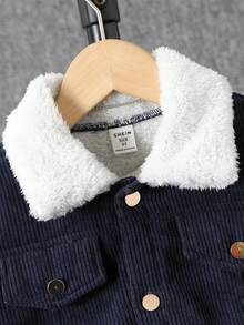 1件男童休闲韩版灯芯绒加厚外套，简约方便日常穿着及户外活动，秋冬季保暖保暖。 - 藏蓝色 - 查看 3