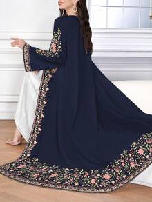 SHEIN Najma Women's Floral & Plant Digital Print Long Sleeve Casual Arabic Abaya, Spring/Autumn - Multicolor - View 4