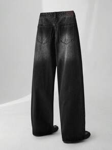 ESTAVOR 男士休闲日常水洗猫须斜口袋喇叭牛仔裤 - 黑色 - 查看 2