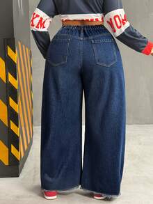 Slaydiva Quần jeans ống loe vá màu xanh không co giãn, phong cách cowgirl, cỡ lớn mùa đông cho nữ, mùa đông - Rửa tối - Xem 2