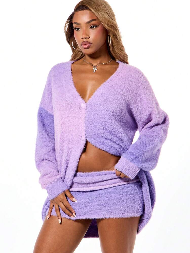 SUMWON WOMEN Fluffy Knit Mini Skirt With Foldover Waistband