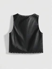 ROMWE Grunge Punk Dark Metal Punk Rivet PU Leather Vest Jacket - Black - View 10
