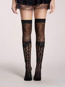 ROMWE Kawaii 1件装时尚波点透明白色丝袜，女士夏季薄款连裤袜/紧身裤/打底裤 - 彩色 - 查看 2