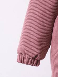 1pc Corduroy Texture Ribbed Oversized Collar Hooded Cinched Waist Jacket, Suitable For Casual Wear, Autumn/Winter Fall - Dusty Pink - View 5