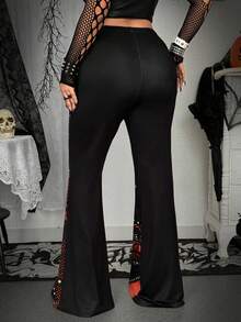 Flirla Plus Size Punk Digital Print Fashion Pants - Coffee Brown - View 2