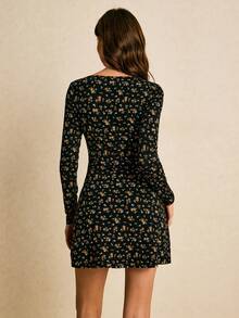 Poéselle 女式 V 领长袖碎花迷你连衣裙 - 藏蓝色 - 查看 5