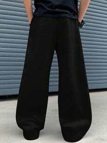 SHEIN 青少年男孩休闲百搭运动裤，适合通勤、上学、日常休闲装、运动、秋冬季 - 黑色 - 查看 2