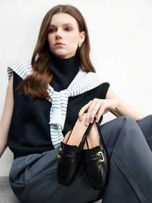 CUCCOO BIZCHIC 女士红色油蜡皮玛丽珍平底鞋，Y2K、朋克、机车风、酷女孩风格，适合万圣节、圣诞节、派对 - 黑色 - 查看 4