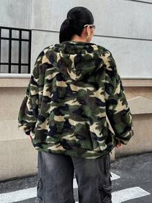 Muchica 大码女式迷彩印花加厚保暖拉链外套，带口袋，秋冬季保暖 - 彩色 - 查看 2