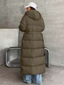 EURMUSE Belt DETAILED FUR ADDED LONG WINTERCOAT - Mocha Brown - View 2