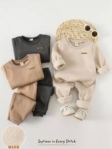 Cozy Pixies 6pcs Baby Boy Soft Knit Jacquard Crew Neck Long Sleeve Sweatshirt And Elastic Waist Pants Set Baby Set Autumn Winter Season Neutral Baby Clothes Mocha Baby Clothes Baby Boy Winter Sets Baby Casual Sets - Multicolor - View 6