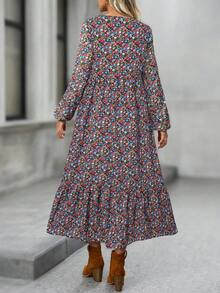 EMERY ROSE 女式随机印花长袖连衣裙 - 紅色 - 查看 2