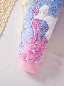 年轻女孩可爱夜光紫色毛绒刺绣脸连帽长袖舒适休闲连体裤家居服 - 紫色 - 查看 7