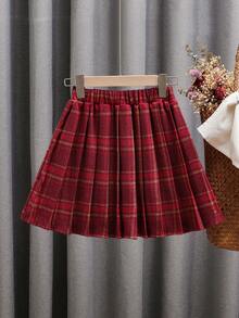Sparklyn 时尚百搭女童复古红格子裙，新款时尚加厚百褶裙，适合少女 - 彩色 - 查看 2