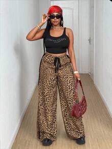 Eryvara Quần ống rộng dáng suông họa tiết da báo, cạp chun co giãn, dành cho nữ / Có túi / Nơ ren ruy băng tương phản / Thích hợp cho mùa xuân, hè, thu và đông / Đa năng, gợi cảm, mặc ở nhà / Mùa tựu trường / Phong cách đường phố / Quần dự tiệc, quần thu, quần xuân cho nữ - Nhiều màu - Xem 7