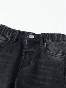 Jungen Allround Lässig + Schwarze verwaschen Slim Fit einfache vielseitige tägliche bequeme Stretch Jeans, ein Muss-haben Artikel für modische Kleine Jungen Lässig modische abgenutzte zerrissene bequeme Elastikbund passende dunkelgraue Jeans, geeignet für den täglichen Gebrauch, 2024 Neuankömmling Chic für Herbst/Winter Weihnachten - Schwarz - Übersicht 8