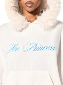 SUMWON WOMEN Áo hoodie lông thú giả cỡ lớn in họa tiết công chúa băng giá mùa đông - trắng - Xem 6