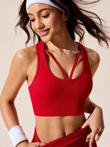 Dewbera Dewbera 无缝运动文胸，无钢圈文胸，性感露背，塑形提升 - 紅色 - 查看 6
