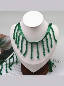 1 Yard Crystal Bead Fringe Trim - Pearl Tassel Edging For Costume Curtain Veil Decor, DIY Glamorous Stage Wear & Home Embellishment