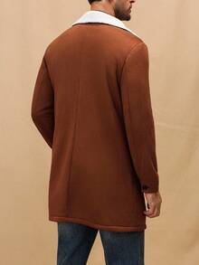 Manfinity Mode 男士秋冬撞色立领休闲针织大衣，外出朋友外套，适合送给朋友、老公、男朋友的礼物 - 棕色 - 查看 2