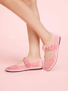 CUCCOO DOLLMOD Women's Elegant Velvet Mary Jane Flats, Shallow Pink, Comfortable & Stretchy - Baby Pink - View 6