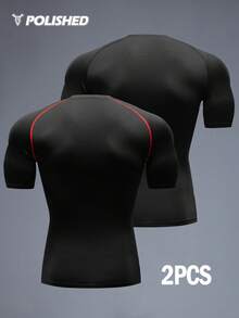 Manfinity Sport Corelite Áo thun thể thao tay raglan ngắn tay nam, kiểu dáng thường ngày, chất liệu co giãn, thích hợp cho tập gym, áo thun spandex nén dành cho nam. - màu đen - Xem 2