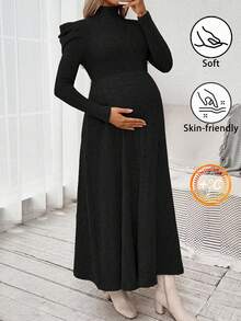 SHEIN Váy cổ lệch màu trơn thanh lịch cho tiệc bà bầu - màu đen - Xem 1