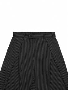 Manfinity Homme 男士宽松条纹阔腿裤，休闲时尚百搭长裤，细条纹西裤，男士褶裥西装裤，男士宽松西装裤 - 黑色 - 查看 5