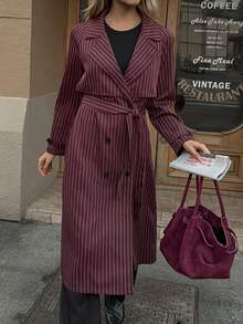 Elyressa Áo khoác gió tay dài màu đỏ rượu vang thanh lịch, hai hàng khuy, tay loe có thắt lưng, phong cách Pháp, thời trang đi làm, đa năng, mùa thu/đông - Nhiều màu - Xem 4