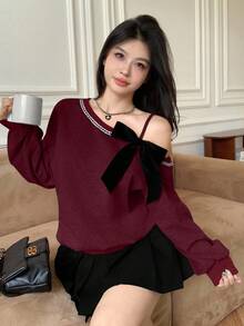 Modelyn Autumn/Winter Bowknot Loose Korean Style Casual Cropped Sweatshirt