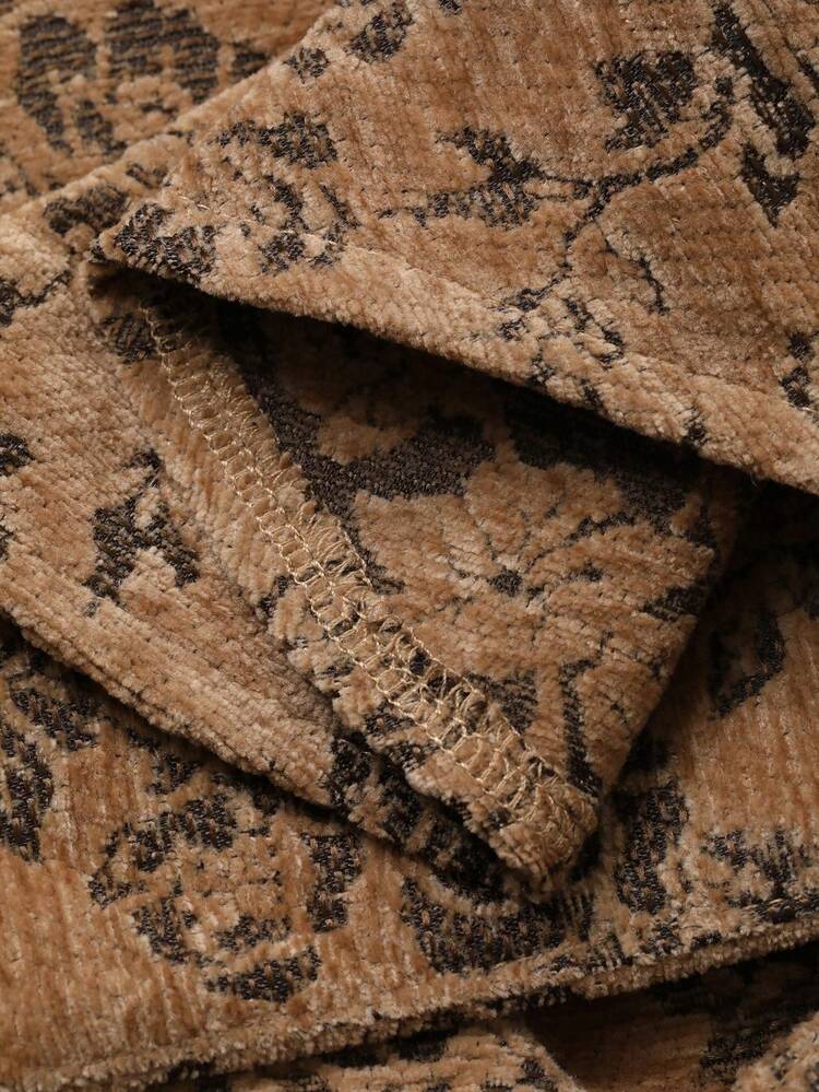 Women's Loose Fit Floral Jacquard Fabric Long Sleeve Casual Vintage Shirt, Autumn/Winter