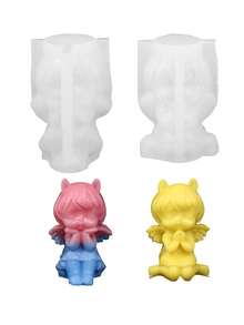 2件套 3D玫瑰心形女孩蜡烛硅胶模具 DIY小女孩祈祷坐姿公主摆件 手工香薰蜡烛石膏树脂模具 情人节家居装饰礼物 - 彩色 - 查看 13