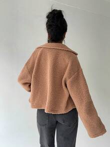 Aloruh 女士休闲纯色翻领外套，秋冬季时尚百搭 - 卡其色 - 查看 2