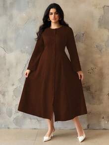 Roveilla Váy dài tay màu trơn cổ điển tối giản, bảo thủ, cỡ lớn dành cho nữ, mùa thu/đông - Màu nâu  Mocha - Xem 6