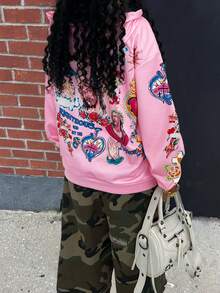 Rovax Regular Loose Fit Hooded Long Sleeve Cardigan - Pink - View 2