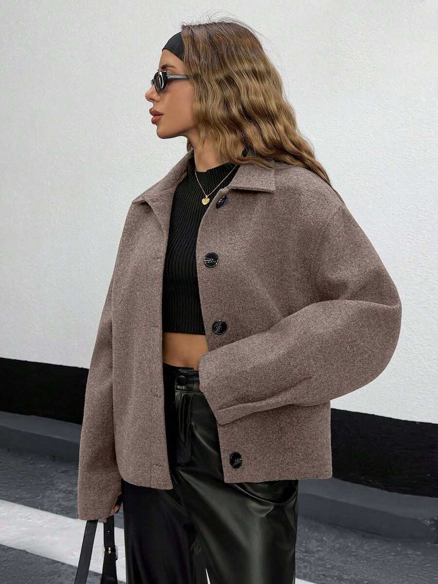 EURMUSE Buttom Detlied Overcoat, Business Wear - Mocha Brown - View 1