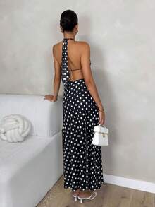 Glamine Đầm dệt kim chấm bi hở lưng không tay cổ yếm quyến rũ, trang phục đi nghỉ mát gợi cảm, đầm dự tiệc, đầm trang trọng cho nữ, đầm dạ hội, đầm lãng mạn, đầm du lịch nghỉ lễ, đầm đi học, đầm đi chơi, đầm chấm bi cổ yếm cho nữ, đầm chấm bi nữ, đầm chấm bi, đầm chấm bi, đầm trễ vai, đầm quấn, đầm thanh lịch cho nữ, trang phục đi biển cho nữ. - Đen và trắng - Xem 2