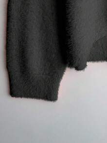 SHEIN LUNE Áo len dệt kim mềm mại cổ chữ V màu trơn cỡ lớn, mặc thường ngày, thu/đông - màu đen - Xem 5