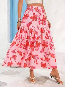 Vivid Eden 女士松紧腰宽松波西米亚印花半身裙，度假，夏季，沙滩粉色半身裙 - 彩色 - 查看 4