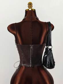 Amplova Party Girl Textured PU Hollow Strap Women Tank Top - Brown - View 7