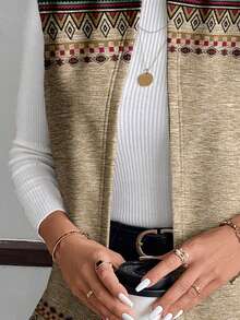 SHEIN LUNE Chaqueta regular de mujer de punto con patrón geométrico elegante y casual, versátil para otoño/invierno - Multicolor - Ver 8