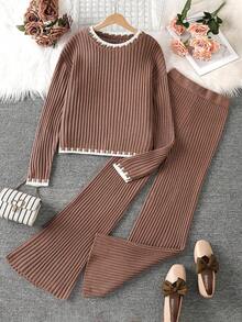 Sparklyn Teen Girl Contrast Trim Crew Neck Long Sleeve Top And Flare Leg Pants Sweater Set Girls Sweater Sets Teen Girl Brown Set Tweens Two Piece Set Teen Two Piece Long Sleeve Set Breezy Girl Knit Set Teen Pants Suit 15 Years Old Girls Pants Suit Teen Women 2 Piece Pants Suits Girls Sweater Sets Teen Girl Brown Set Teen Two Piece Long Sleeve Set Sweatshirt Straight Pants Suit Girl Knit Set Girls Sweater Sets Teen 3 Piece Set Teen Girls Sets Girl Winter Clothes Girl Knit Set - Brown - View 1