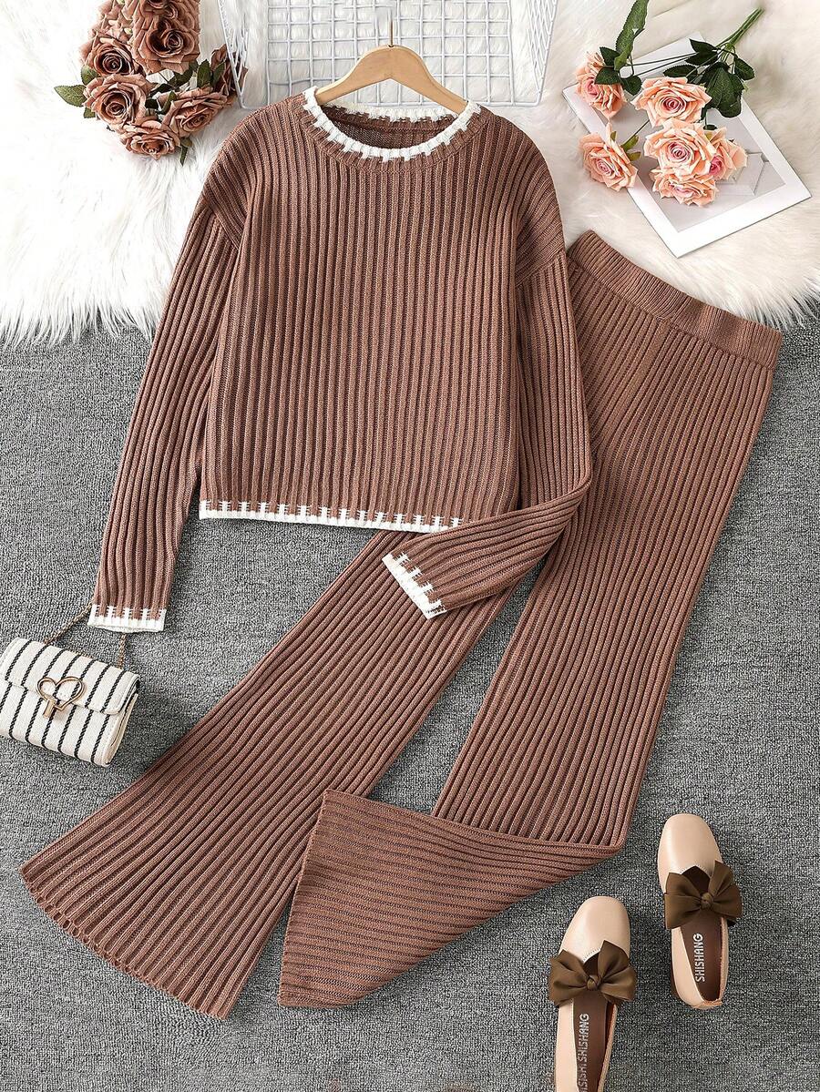 Sparklyn Teen Girl Contrast Trim Crew Neck Long Sleeve Top And Flare Leg Pants Sweater Set Girls Sweater Sets Teen Girl Brown Set Tweens Two Piece Set Teen Two Piece Long Sleeve Set Breezy Girl Knit Set Teen Pants Suit 15 Years Old Girls Pants Suit Teen Women 2 Piece Pants Suits Girls Sweater Sets Teen Girl Brown Set Teen Two Piece Long Sleeve Set Sweatshirt Straight Pants Suit Girl Knit Set Girls Sweater Sets Teen 3 Piece Set Teen Girls Sets Girl Winter Clothes Girl Knit Set - Brown - View 1